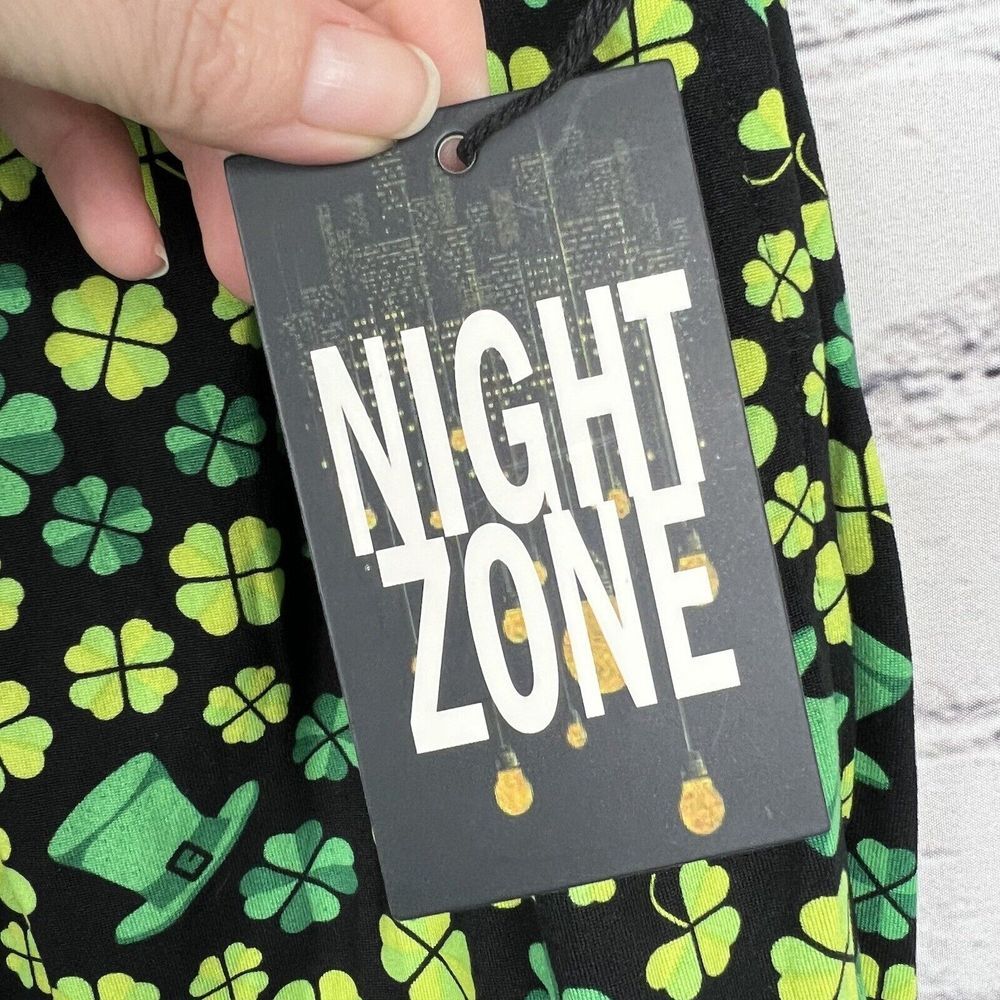 Nightzone St Patricks Day Green Clover Shamrock Hat Unisex Pajama Pants Sz M NWT - Picture 4 of 9